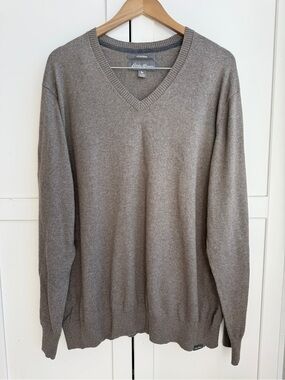 Eddie Bauer Men’s Cotton Merino V-Neck Sweater 2XL Brown Grandpacore Old Money